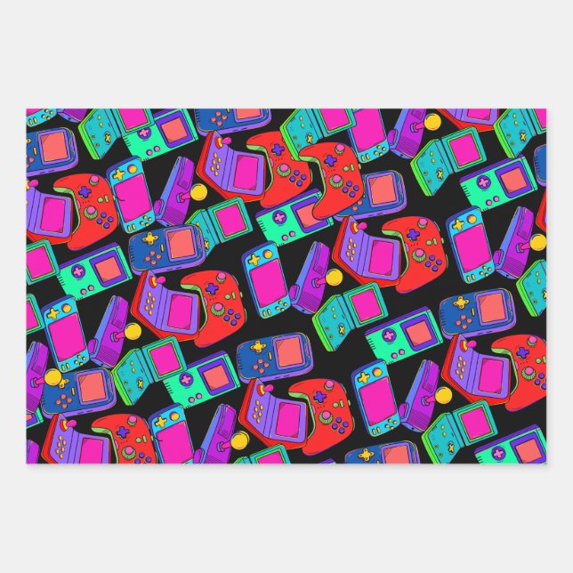 Retro Vintage 80's Gamer Design   Wrapping Paper Sheets (Front)