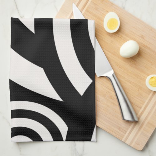 Retro Vintage Abstract Arches Lines Black White Kitchen Towel