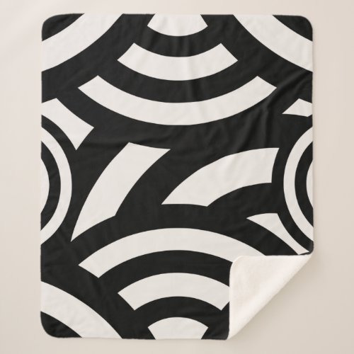 Retro Vintage Abstract Arches Lines Black White Sherpa Blanket