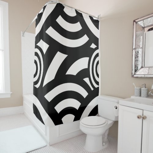 Retro Vintage Abstract Arches Lines Black White Shower Curtain
