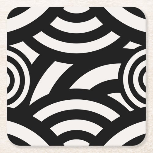 Retro Vintage Abstract Arches Lines Black White Square Paper Coaster