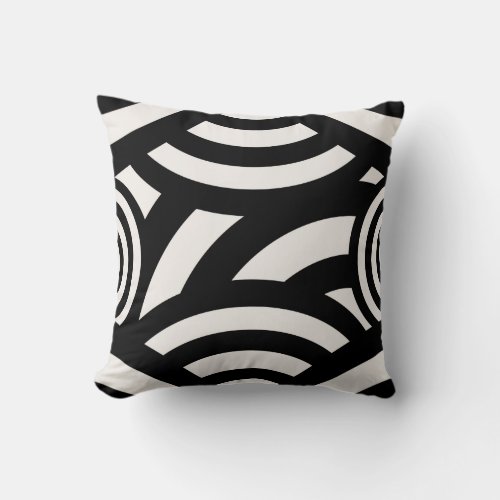 Retro Vintage Abstract Arches Lines Black White Throw Pillow