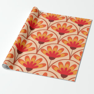 Retro Vintage Abstract Flowers on Scallop shape Wrapping Paper