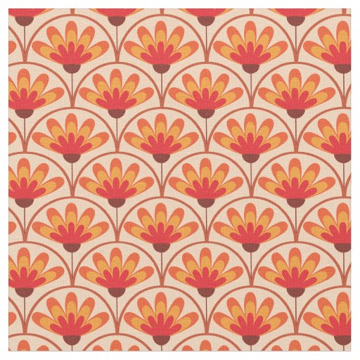 Retro Vintage Abstract Flowers on Scallop Shapes  Fabric