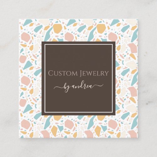 Retro Vintage Abstract Stone Terrazzo Mosaic Brown Square Business Card