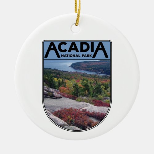 Retro Vintage Acadia National Park Maine Island Ceramic Ornament