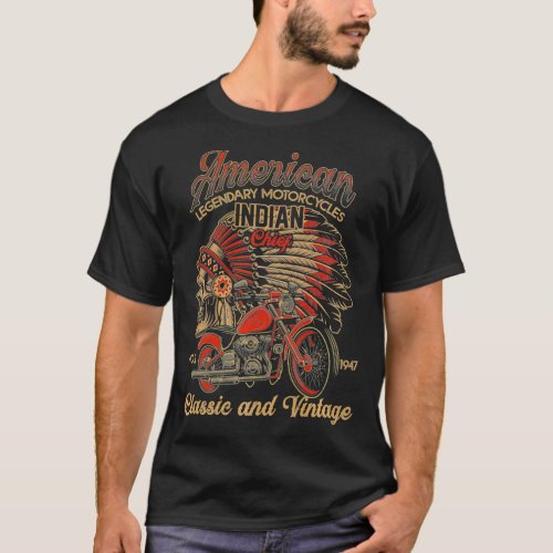 Retro Vintage American Motorcycle Indian for Old B T_Shirt