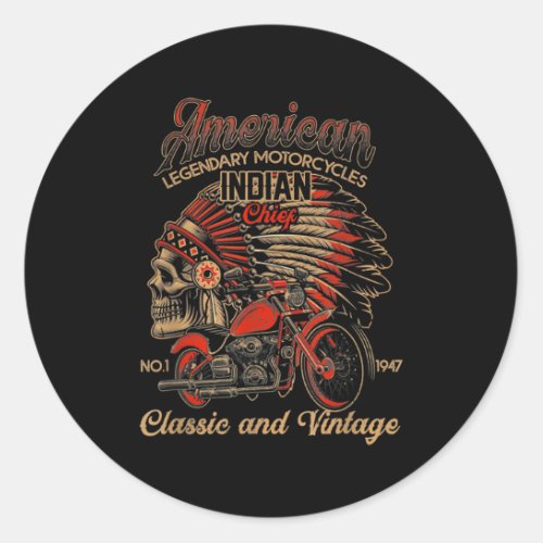 Retro Vintage American Motorcycle Indian for Old Classic Round Sticker