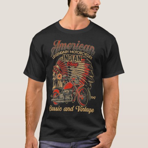 Retro Vintage American Motorcycle Indian for Old T_Shirt