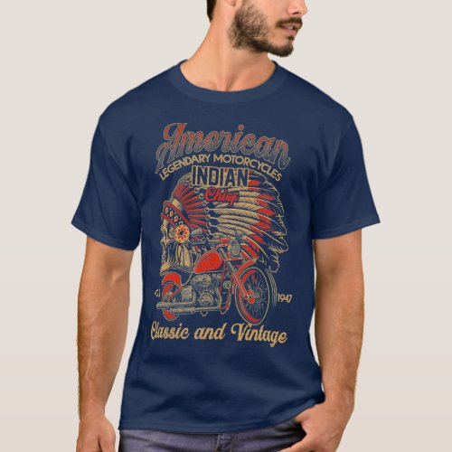 Retro Vintage American Motorcycle Indian for Old T_Shirt