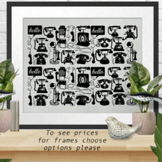 Retro Vintage Antique Black Telephone Pattern Gray Poster