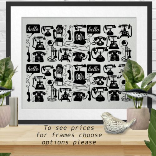 Retro Vintage Antique Black Telephone Pattern Gray Poster