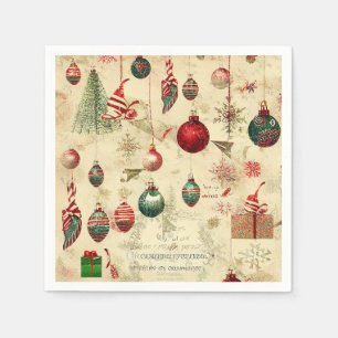 Retro Vintage Antique Christmas Ornaments Napkins