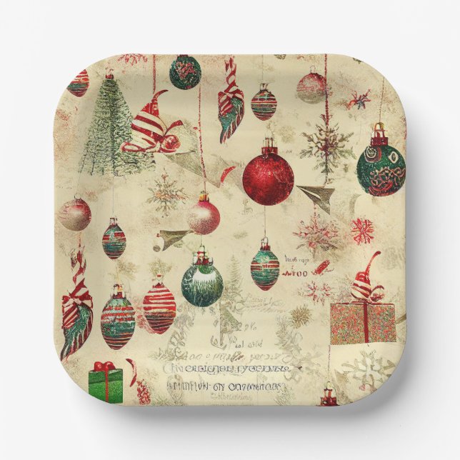Retro Vintage Antique Christmas Ornaments  Paper Plates (Front)