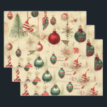 Retro Vintage Antique Christmas Ornaments  Wrapping Paper Sheets<br><div class="desc">Vintage retro Christmas ornaments on these wrapping paper sheets. A set of three matching sheets.</div>