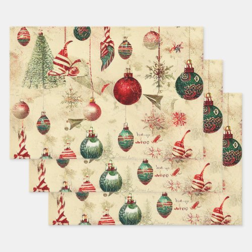 Retro Vintage Antique Christmas Ornaments  Wrapping Paper Sheets