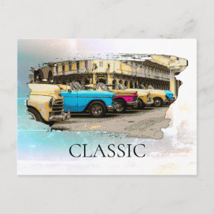 *~* Retro Vintage Antique Colorful Classic Cars Postcard