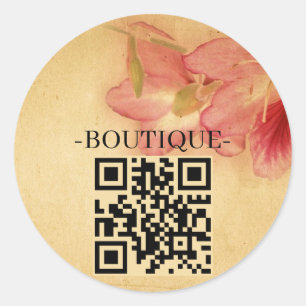 Retro Vintage Antique Floral Parchment QR Code Classic Round Sticker