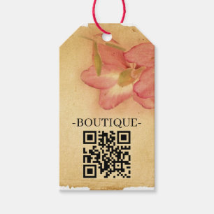 Retro Vintage Antique Floral Parchment QR Code Gift Tags
