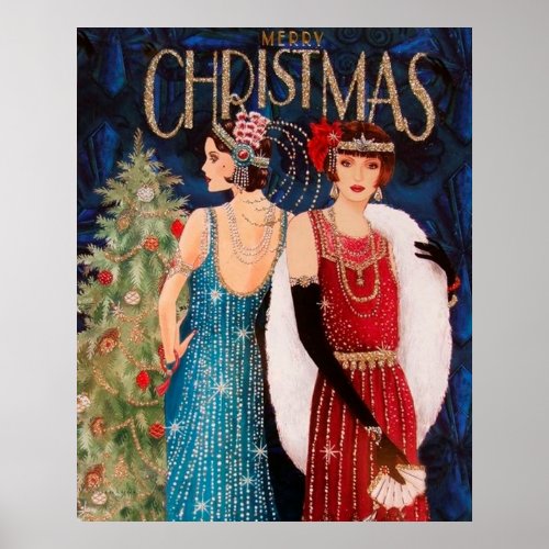 Retro vintage ar deco ladies Christmas poster