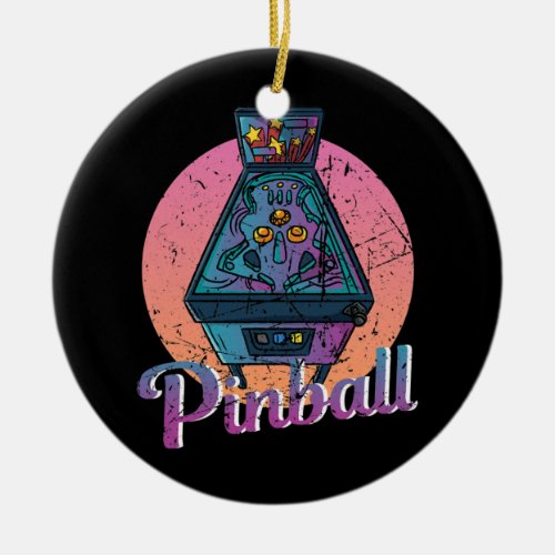 Retro Vintage Arcade Gift Distressed Look Pinball Ceramic Ornament