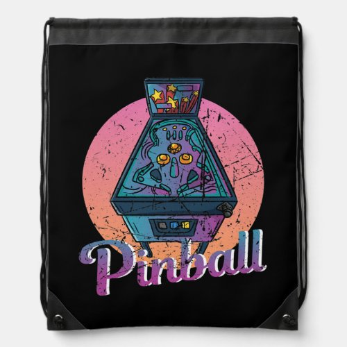 Retro Vintage Arcade Gift Distressed Look Pinball Drawstring Bag