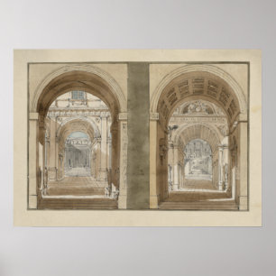 Retro Vintage Architectural Drawing Archways Poster