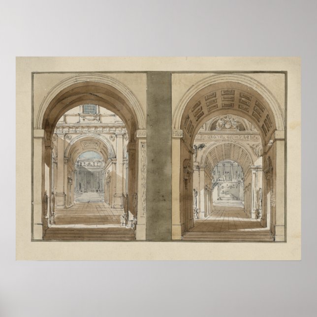Retro Vintage Architectural Drawing Archways Poster (Front)