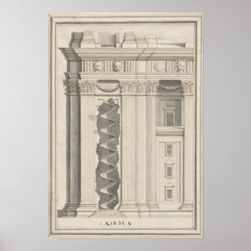 Retro Vintage Architectural Drawing Roman Columns Poster