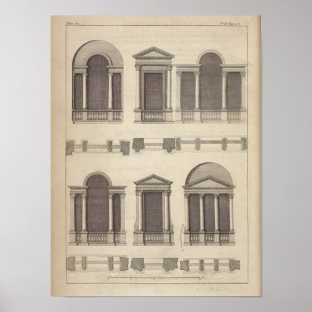 Retro Vintage Architectural Drawing Windows Poster (Front)