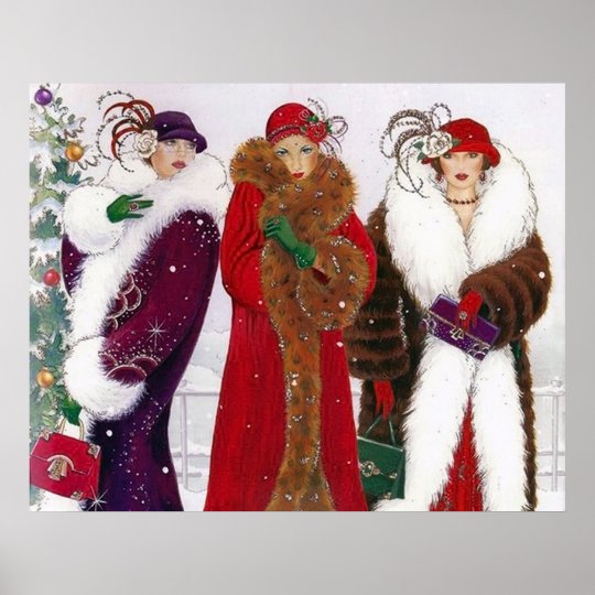 Retro Vintage Art Deco Christmas Ladies Poster