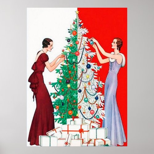 Retro vintage art deco Christmas ladies poster