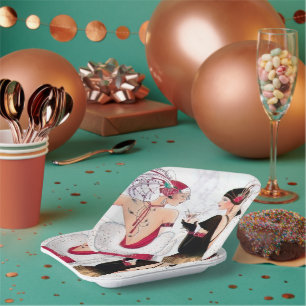 Retro vintage Art Deco Holiday ladies Paper Plates