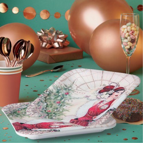 Retro vintage Art Deco Holiday lady Paper Plates