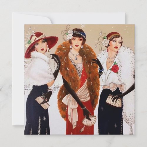 retro vintage art deco ladies add message holiday card