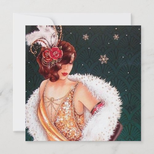 retro vintage art deco lady add message Holiday