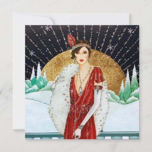 retro vintage art deco lady add message holiday card