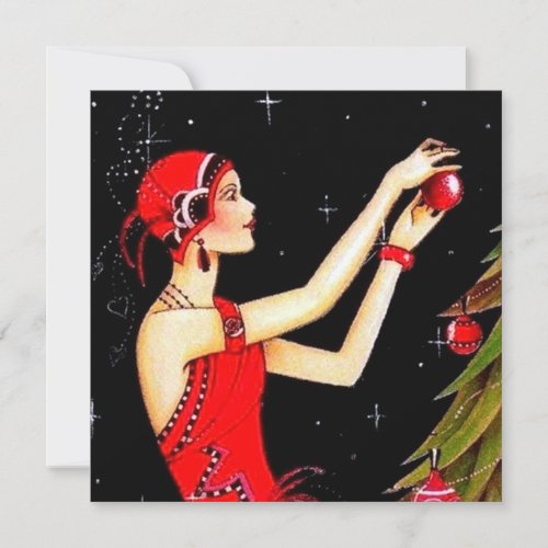 retro vintage art deco lady add message holiday card