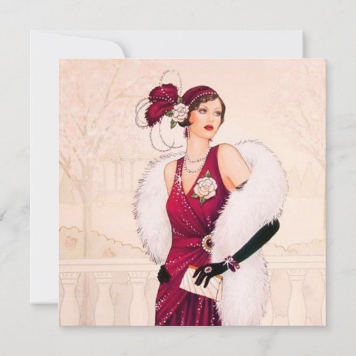 retro vintage art deco lady add message holiday card