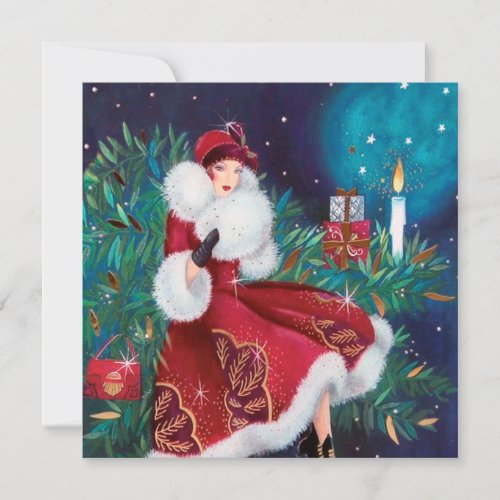 retro vintage art deco lady add message holiday card