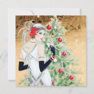 retro vintage art deco lady add message holiday card