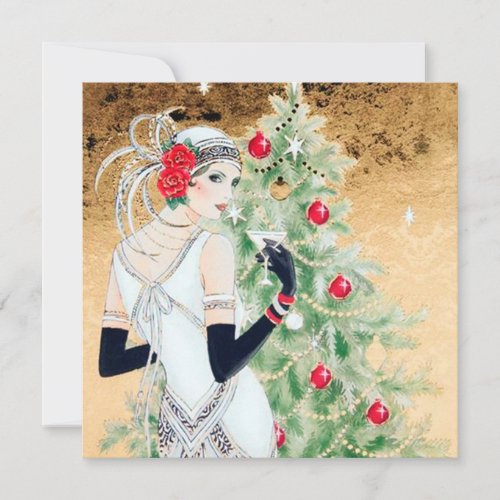 retro vintage art deco lady add message holiday card