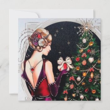 Retro Vintage Art Deco Lady Add Message Holiday Card by DoodlesHolidayGifts at Zazzle
