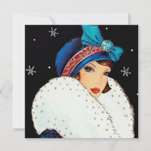 retro vintage art deco lady add message holiday card