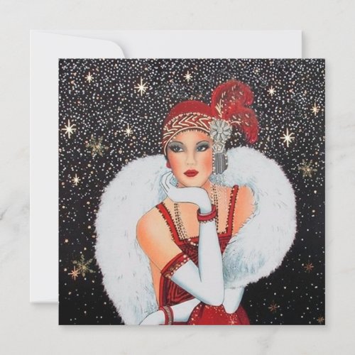 retro vintage art deco lady add message holiday card