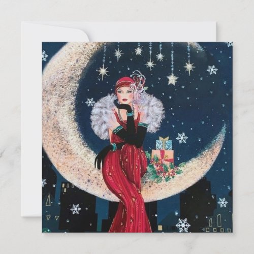 retro vintage art deco lady add message holiday card