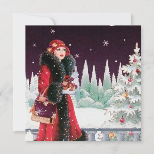 retro vintage art deco lady add text Christmas Holiday Card