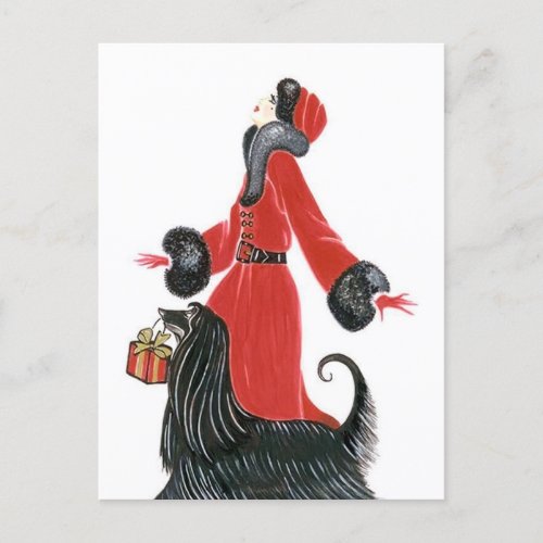 Retro vintage art deco lady Christmas Holiday