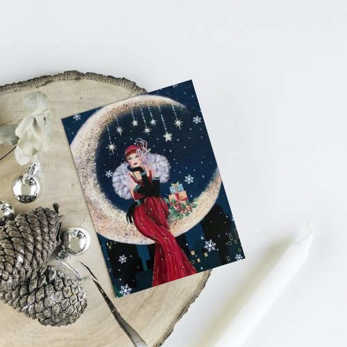 Retro vintage art deco lady Christmas Holiday Card