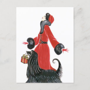 Retro vintage art deco lady Christmas Holiday Postcard